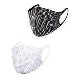 Rhinestone Face Reusable Designer Mask, Breathable Washable Cloth Black Pink