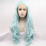 Karissa Hair Best Blue Synthetic Lace Front Wigs for Women Free Party Long Wavy Hair Wig with Baby Ice Blue Synthetic Hair Full Density Lace Wig for Cosplay Part Wig 24inch
