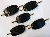 2 Large Leather Hair Barrettes w Sticks, Oval Shape Ponytail Holders, Choice of Design