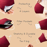4 Layer Washable Satin Face Mask Burgundy Red with Filter Pocket Reusable Silk