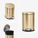 simplehuman 4.5 Liter / 1.2 Gallon, Round Bathroom Step Trash Can, Brass Stainless Steel