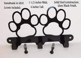 Double Dog Paw Leash Hook. Solid Steel. Handmade in USA. Gloss Black Finish