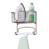 mDesign Metal Wall Mount Ironing Board Holder with Large Storage Basket