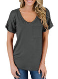 MIHOLL Women's Summer Casual Sexy Short Sleeve V Neck Pocket Tee