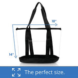 Bags for Less Large Clear Vinyl Tote Bags Shoulder Handbag (Black)