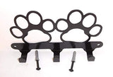 Double Dog Paw Leash Hook. Solid Steel. Handmade in USA. Gloss Black Finish