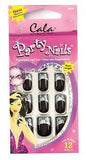 Party Nails Pre-Glued Nail Set 12pc Short Length Black Lace Rose
