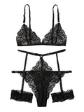 WDIRARA Women's Sexy Floral Lace Scalloped Trim Panty Lingerie Set