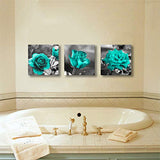 Turquoise Wall Decor for Bedroom 3 Piece Canvas Wall Art Teal Blue Rose Flowers Pictures