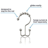 Maytex Curtain Rings, Rust-Resistant Metal Double Roller Glide Hooks for Bathroom Shower