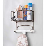 mDesign Metal Wall Mount Ironing Board Holder with Large Storage Basket