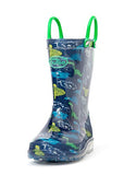 Outee Toddler Boys Kids Light Up Rain Boots Printed Waterproof Shoes Lightweight