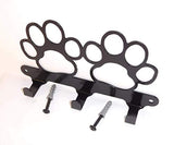 Double Dog Paw Leash Hook. Solid Steel. Handmade in USA. Gloss Black Finish