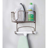 mDesign Metal Wall Mount Ironing Board Holder with Large Storage Basket