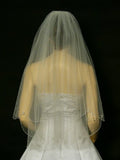 2T 2 Tier Scallope Edge Scattered Pearls Bridal Wedding Veil - White Color Fingertip Length 36" V62