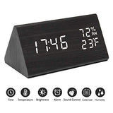 Digital Alarm Clock, with Wooden Electronic LED Time Display, 3 Alarm Settings, Humidity