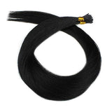 25 Strands Straight Micro Ring Links Locks Beads Keratin Stick I Tip Human Hair Extensions (#1 Black)