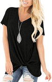 Womens Casual V Neck Tops Short Sleeve Loose Twist Knot T Shirt Tunics Black S