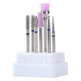MISMXC Electric Carbide Nail Art Drill File Bit Set Coarse Medium Fine Grit Professional Manicure Drill Bits Set of 7 pcs Silver