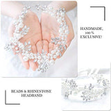 Aukmla Wedding Pearl Hair Vine Crystal Headbands and Bracelet Set Bridal Hair Wreath Silver Beads Head Chain Wedding Hair Accessories for the Women and Girls