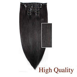 20 Inch Clip In Remy Human Hair Extensions 100g, Stainless Clip On Real Human Hair, 7 Pieces Silky Straight Double Weft, Natural Off Black (Clip In 20"- #1B, 100g)