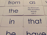 25 Laminated Fry First Hundred List 1 Beginning Preschool sight word flashcards