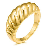18k Gold Plated Croissant Braided Twisted Signet Chunky Dome Rings Stacking Band