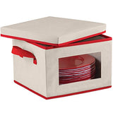 Christmas Dinnerware Storage Box with Lid and Handles, Storage Bin for Dinner Plates