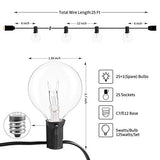 Outdoor String Lights 25 Feet G40 Globe Patio Lights with 26 Edison Glass Bulbs(1 Spare)
