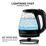 Ovente Portable Electric Glass Kettle 1.5 Liter with Blue LED Light and Stainless Steel Base