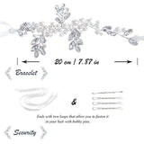 Aukmla Wedding Pearl Hair Vine Crystal Headbands and Bracelet Set Bridal Hair Wreath Silver Beads Head Chain Wedding Hair Accessories for the Women and Girls