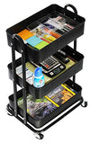 SimpleHouseware Heavy Duty 3-Tier Metal Utility Rolling Cart, Black