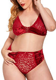 Women’s Crushed Velvet Lingerie Set, Cute Mesh Lace up Halter Bralette