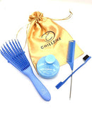 CHILLSTAR (5pc)Detangling Brush/Comb Set & Travel Bag. Detangler Brush-Shampoo Brush-Edge Brush-Parting Comb. Hair Tools for Texture Hair 3a-4c Kinky-Wavy-Curly-Coil-Wet-Dry-Long-Short-Knots. (Blue)