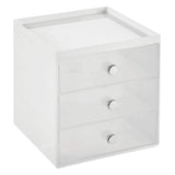 mDesign Plastic Makeup Organizer Storage Station Cube with 3 Drawers for Bathroom Vanity, Cabinet, Countertops - Holds Lip Gloss, Eyeshadow Palettes, Brushes, Blush, Mascara - White/Clear