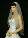 2T 2 Tier Scallope Edge Scattered Pearls Bridal Wedding Veil - White Color Fingertip Length 36" V62