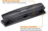 Bostitch Office HP12 3 Hole Punch, 12 Sheet Capacity, Metal, Black