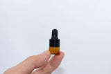 30Pcs Amber Glass Dropper Bottles Mini Empty Sample Vials Essential Oil Dropping Bottles Perfume Jars Cosmetic Container with Glass Eye Dropper and Black Caps (1ml)