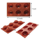 6 Holes Silicone Mold For Chocolate, Cake, Jelly, Pudding, Handmade Soap, Round Shape BPA Free Cupcake Baking Pan, BPA Free Baking Mold for Dome Mousse - 2PACK