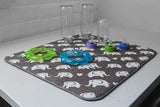 Reversible Baby Bottle Drying Mat, 16 Inch x 18 Inch, Grey Elephant Print