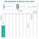 SUNNEST Window Curtain String Light 300 LED 8 Lighting Modes Fairy Lights Remote