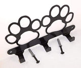 Double Dog Paw Leash Hook. Solid Steel. Handmade in USA. Gloss Black Finish