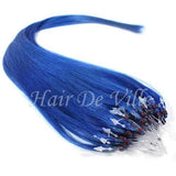 25 Strands 22" Long Micro Loop Ring Beads I Tip Indian Remy Human Hair Extensions #1 Jet Black Color 0.8g Each (# Blue)