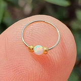 Thin 14k Gold Filled Tiny Nose Ring Hoop - 2 mm White Opal piercing Nose Hoop