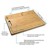 HHXRISE Organic Bamboo Cutting Board For Kitchen, With 2 Built-In Compartments