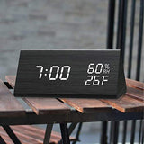 Digital Alarm Clock, with Wooden Electronic LED Time Display, 3 Alarm Settings, Humidity