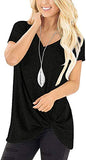 Womens Casual V Neck Tops Short Sleeve Loose Twist Knot T Shirt Tunics Black S