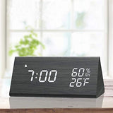 Digital Alarm Clock, with Wooden Electronic LED Time Display, 3 Alarm Settings, Humidity