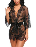 Avidlove Black lace Robe Women Women's Lace Kimono Robe Babydoll Lingerie Mesh