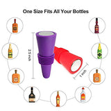 Premium Reusable Wine Bottle Stoppers, 4 PACK Colorful Silicone + Stainless Steel